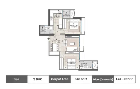2 BHK 648 SqFt