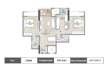 2 BHK 659 SqFt