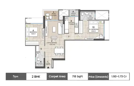 2 BHK 718 SqFt